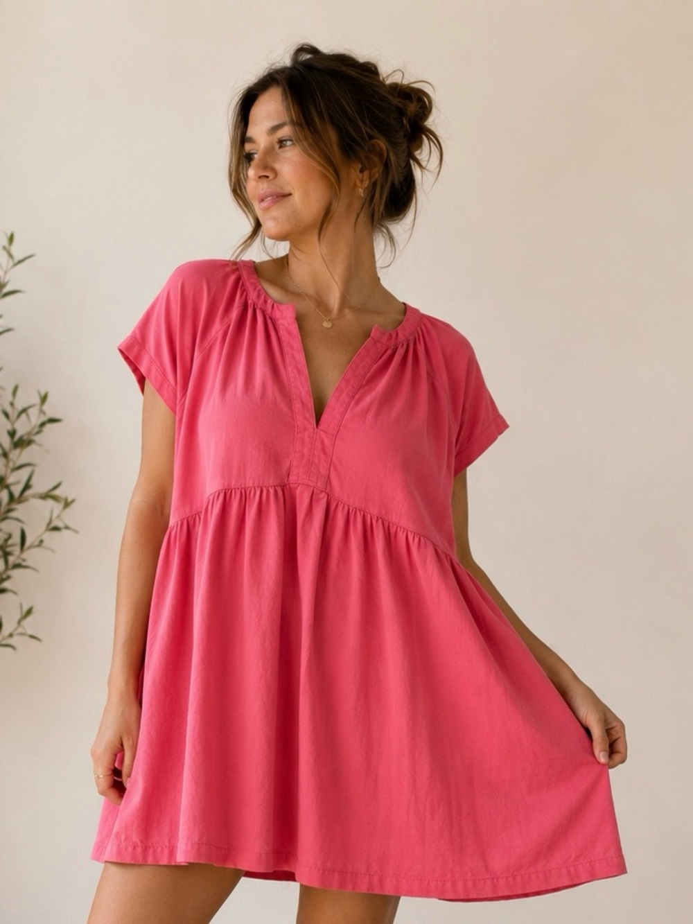 Universal Thread Pink Linen Blend Empire Waist Babydoll Dress XXL Boho